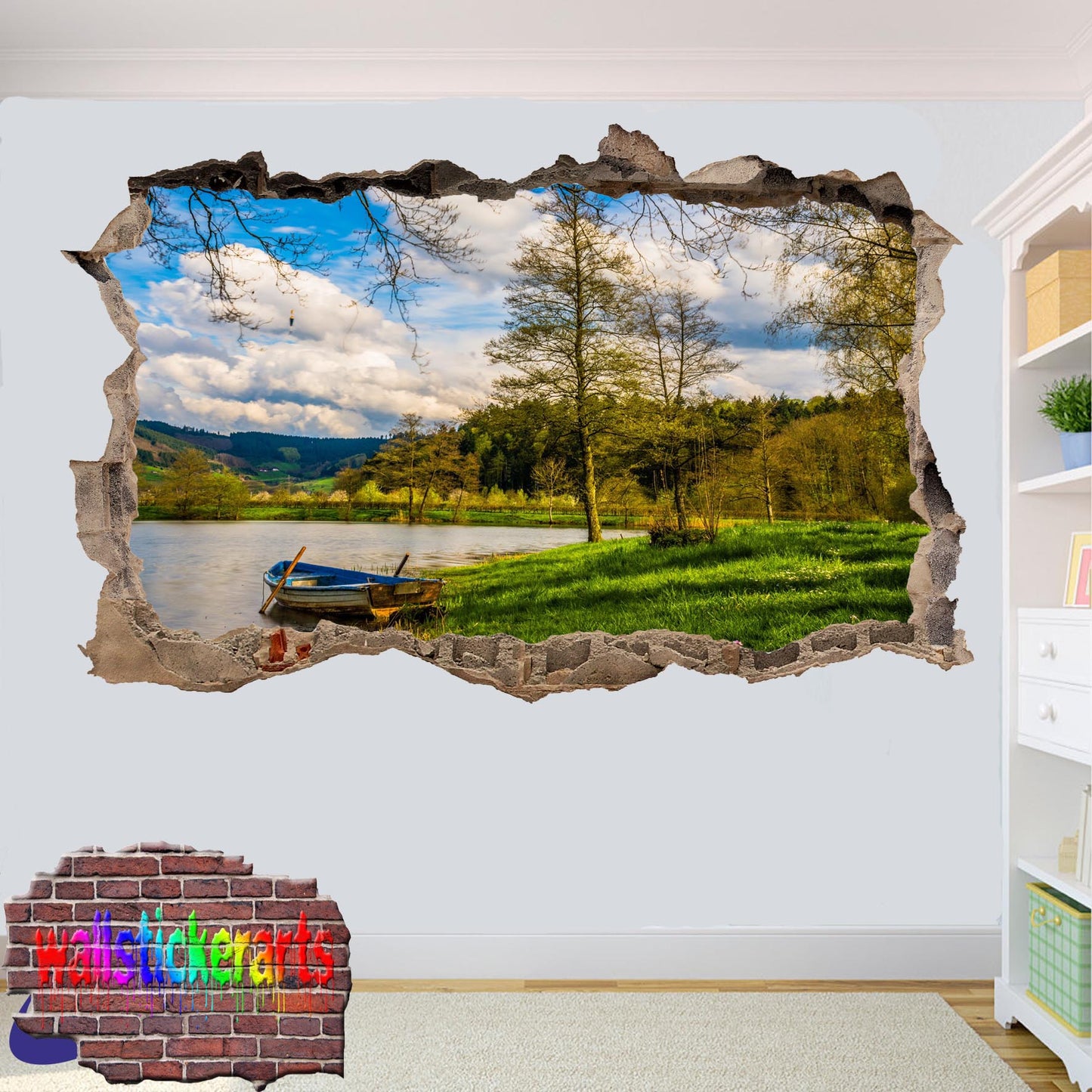 Lake Forest Old Boat 3d Art Wall Sticker Mural Room Office Shop Decoration Decal YB1