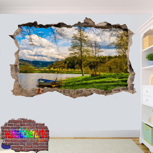 Lake Forest Old Boat 3d Art Wall Sticker Mural Room Office Shop Decoration Decal YB1