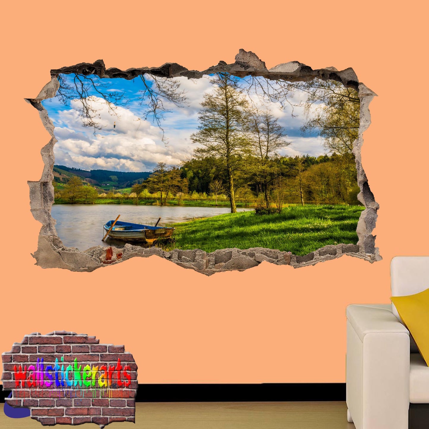 Lake Forest Old Boat 3d Art Wall Sticker Mural Room Office Shop Decoration Decal YB1