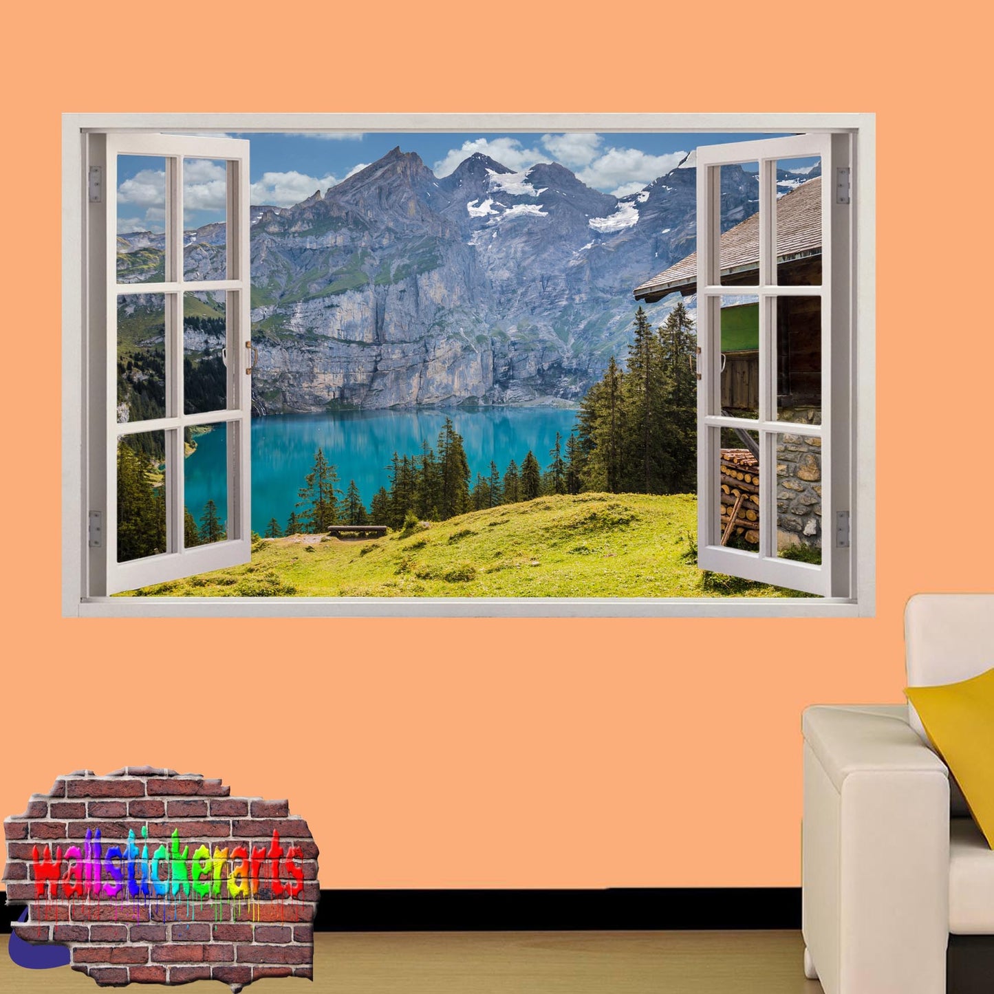 Snow Mountains Blue Lake Cabin 3d Art Wall Sticker Mural Room Office Shop Decoration Decal YB4