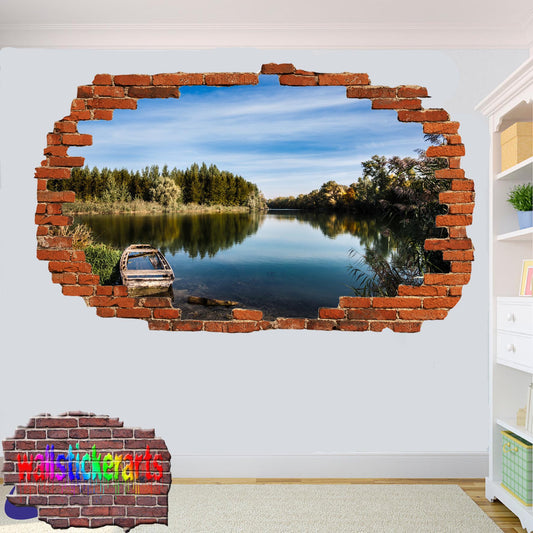 Lake Vintage Boat 3d Art Wall Sticker Mural Room Office Shop Decoration Decal YC2