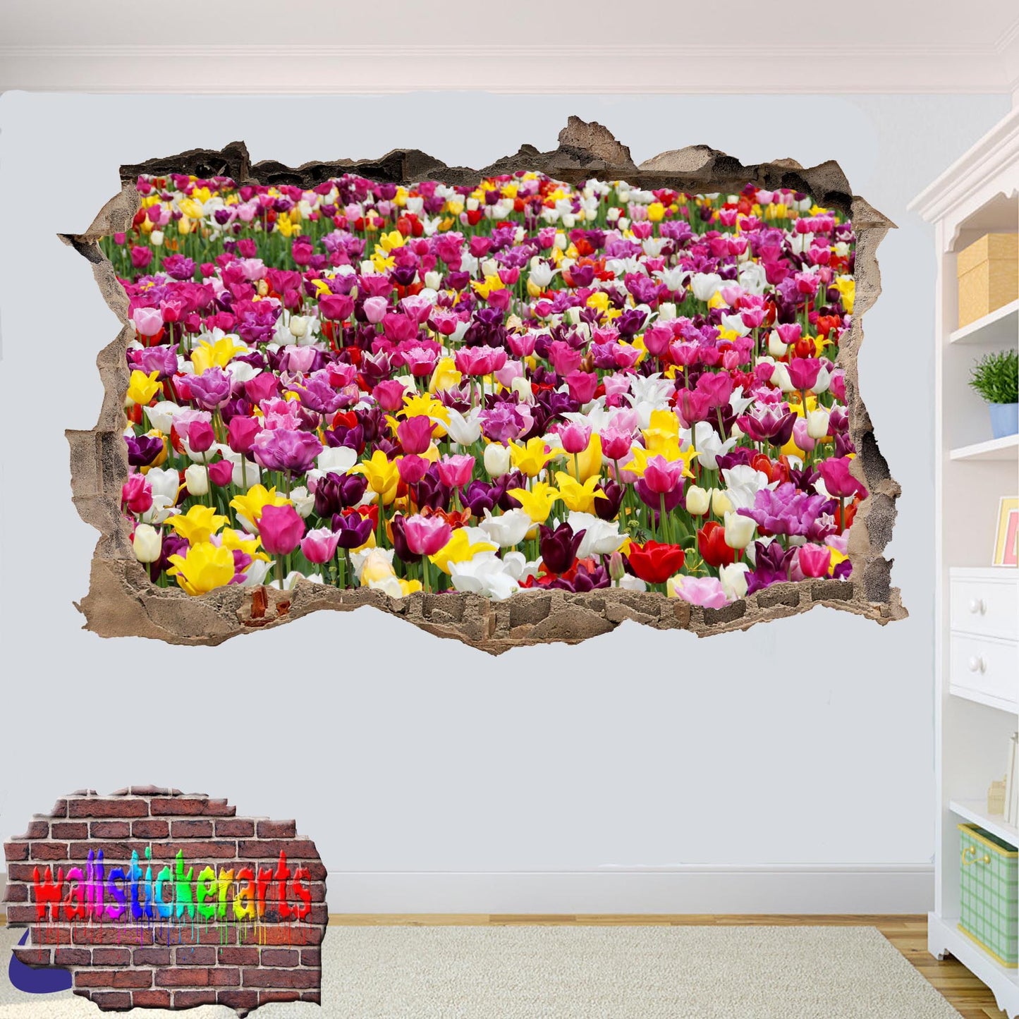 Colorful Tulips Flower Field 3d Art Wall Sticker Mural Room Office Shop Decoration Decal YC7