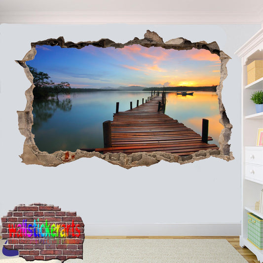 Calm Lake Broadwalk Sunset 3d Art Wall Sticker Mural Room Office Shop Decoration Decal YC8