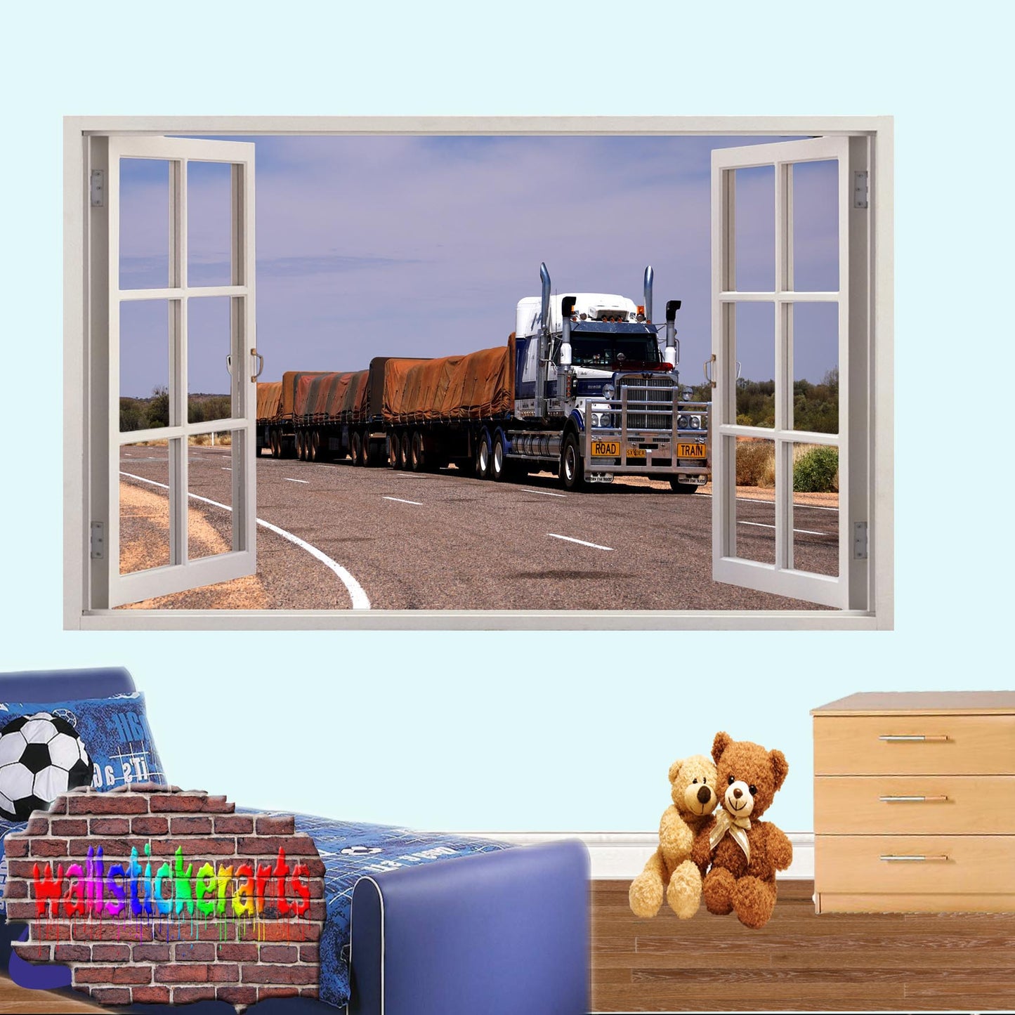 Very Long Muscle Truck 3d Art Smashed Effect Wall Sticker Room Office Nursery Shop Decor Decal Mural YF6