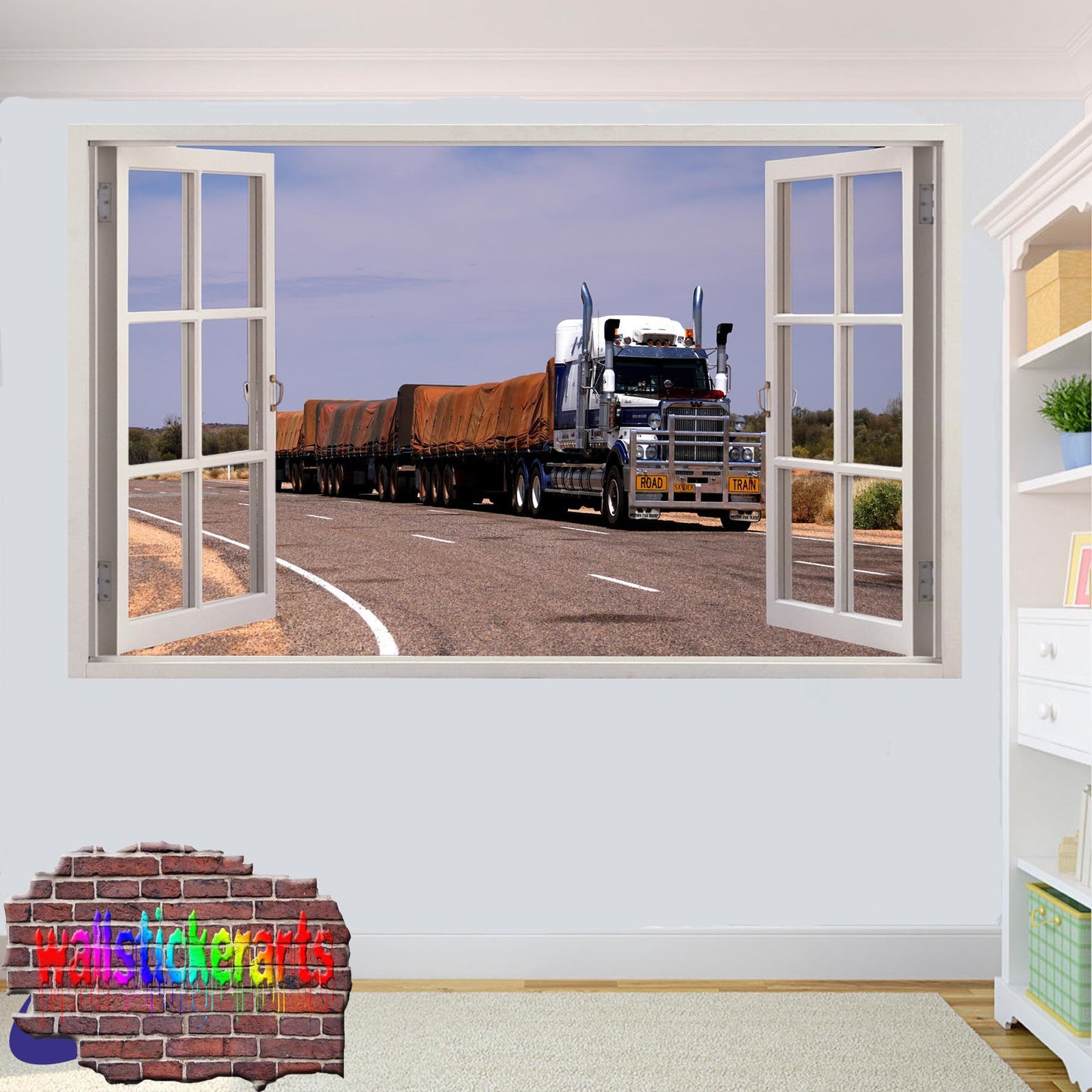 Very Long Muscle Truck 3d Art Smashed Effect Wall Sticker Room Office Nursery Shop Decor Decal Mural YF6