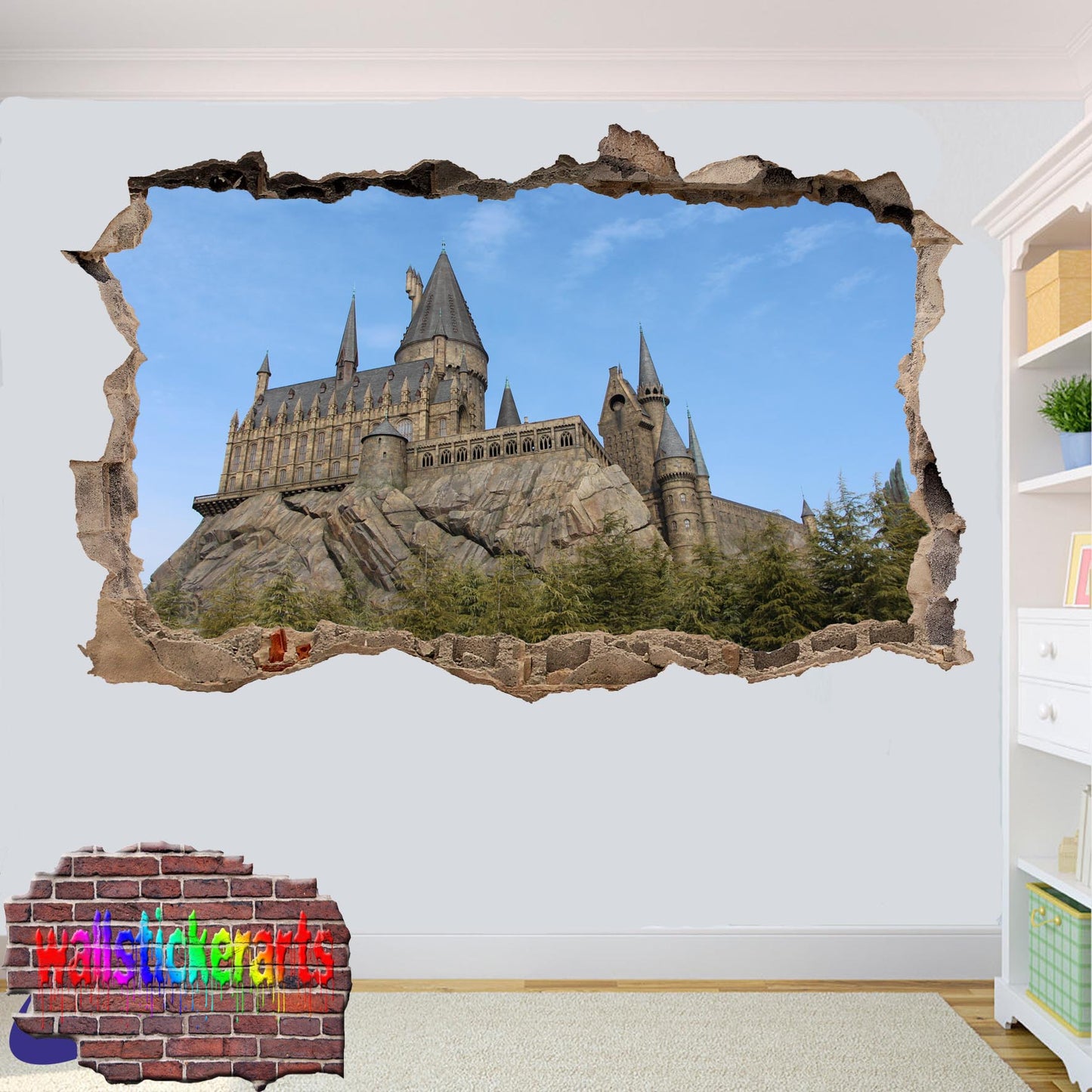 Hogwarts Castle 3d Art Smashed Effect Wall Sticker Room Office Nursery Shop Decoration Decal Mural YJ0