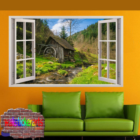 Old Mill House by River 3d Art Wall Sticker Mural Room Office Shop Decor Decal YJ4