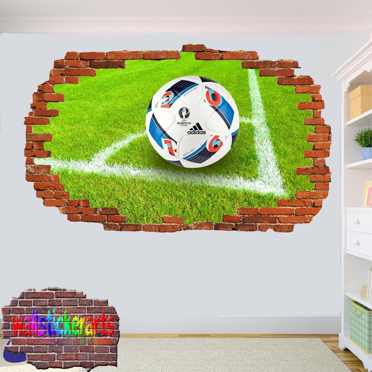 Football Corner Kick Sports 3d Smashed Effect Wall Sticker Room Office Nursery Shop Decoration Decal Mural YK1