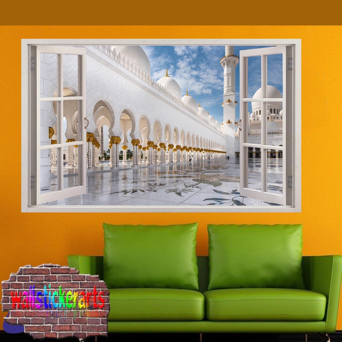 Islamic Art Grand Mosque 3d Art Window Effect Wall Sticker Room Office Nursery Shop Decoration Decal Mural YK2
