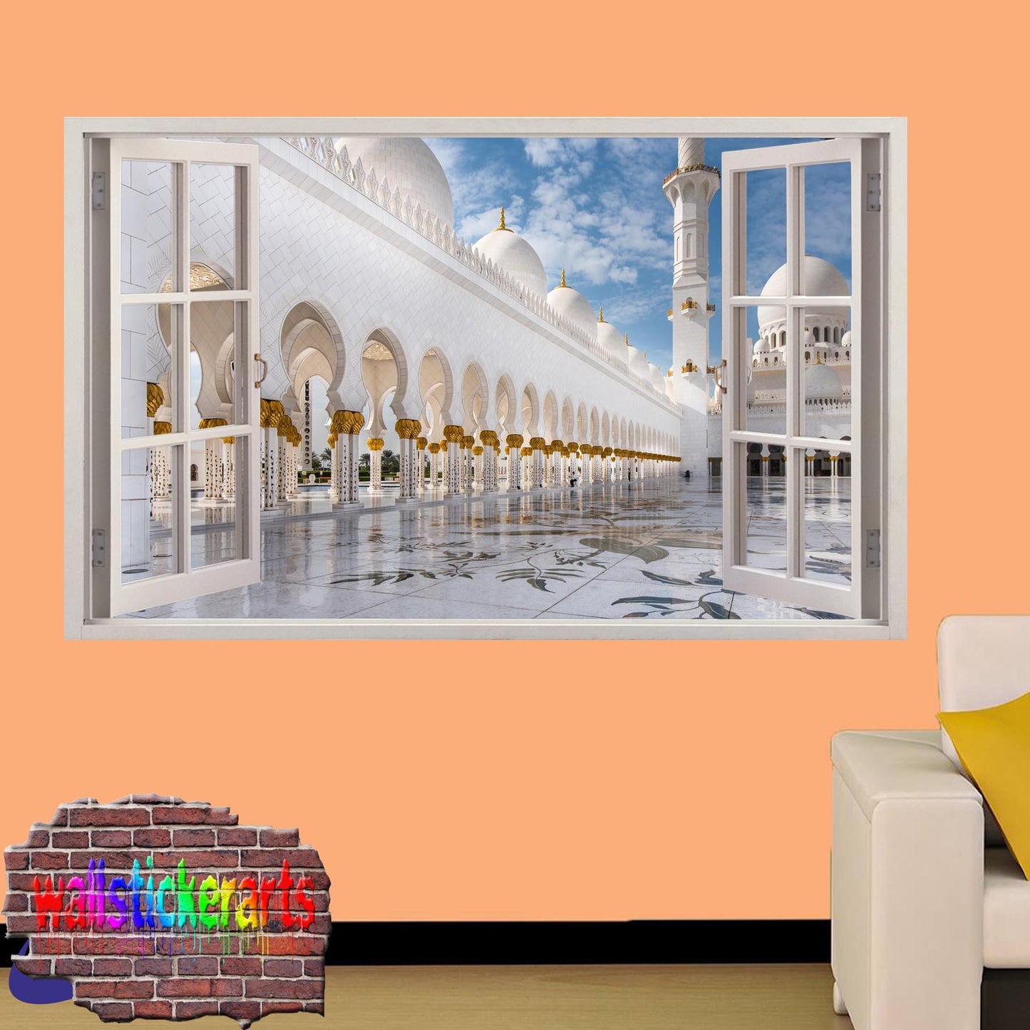 Islamic Art Grand Mosque 3d Art Window Effect Wall Sticker Room Office Nursery Shop Decoration Decal Mural YK2