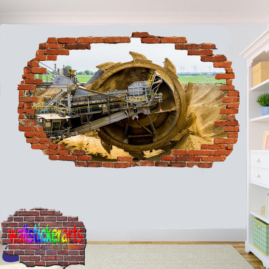 Monster Excavator Working on Mine 3d Art Smashed Effect Wall Sticker Room Office Nursery Shop Decoration Decal Mural YK3