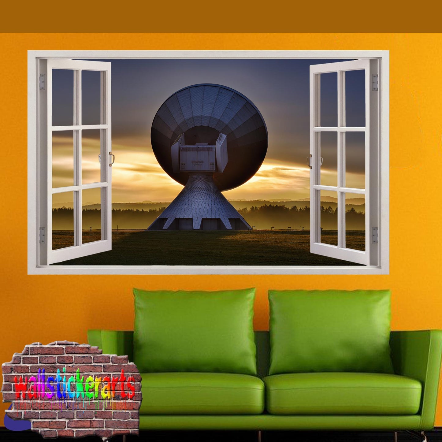 Communication Satellite Dish 3d Art Window Effect Wall Sticker Room Office Nursery Shop Decor Decal Mural YK4