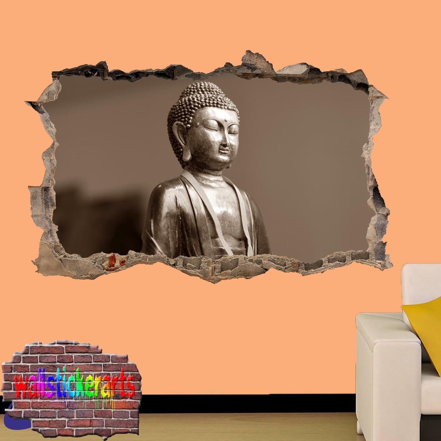 Buddhism Buddhist God 3d Art Smashed Effect Wall Sticker Room Office Nursery Shop Decoration Decal Mural YO0