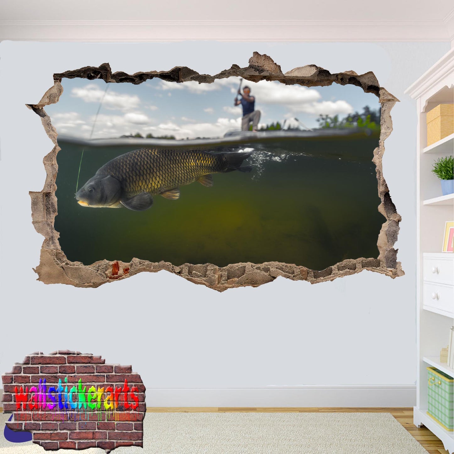 Carp Fishing Sports 3d Effect Wall Sticker Room Office Nursery Shop Decor Decal Mural YR6