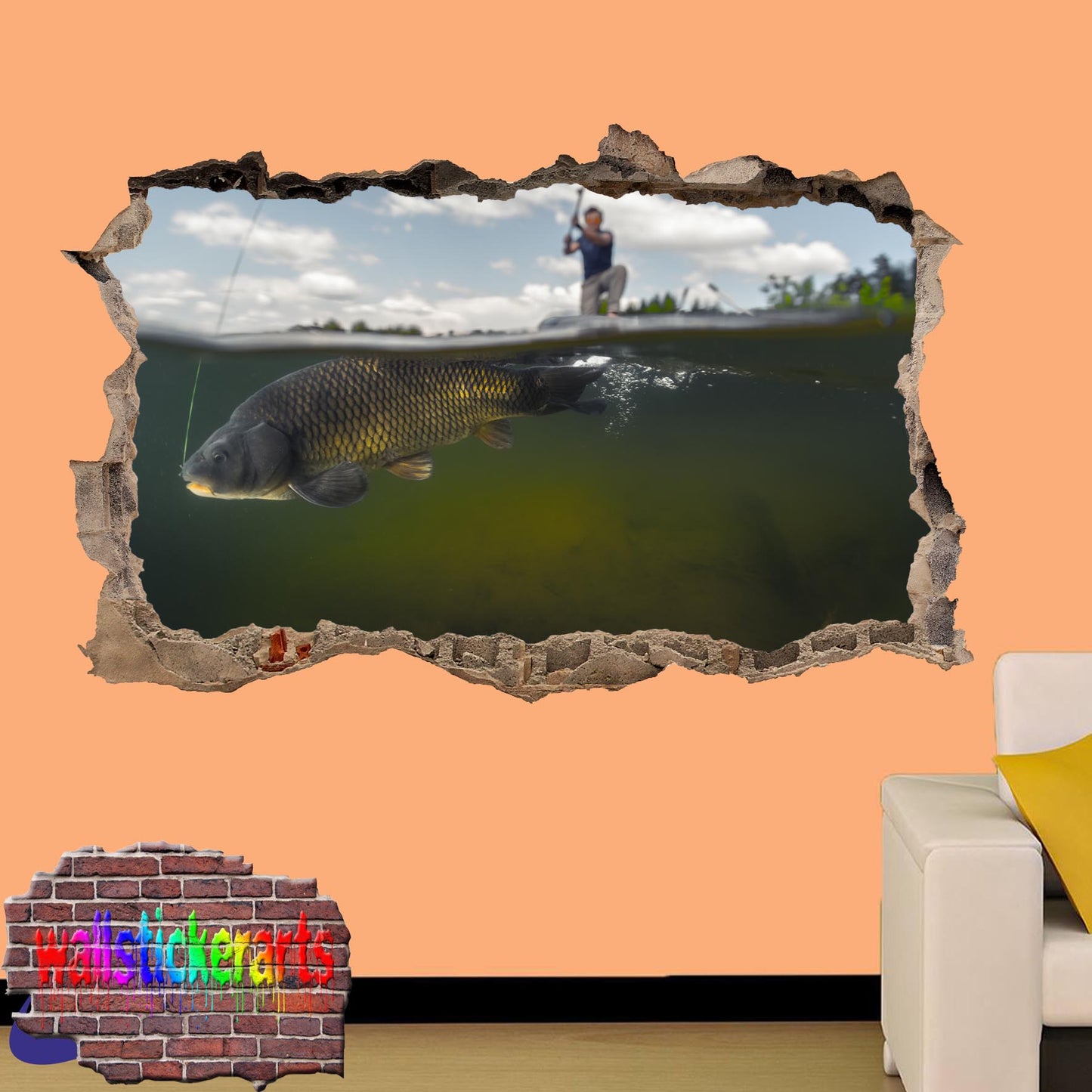 Carp Fishing Sports 3d Effect Wall Sticker Room Office Nursery Shop Decor Decal Mural YR6