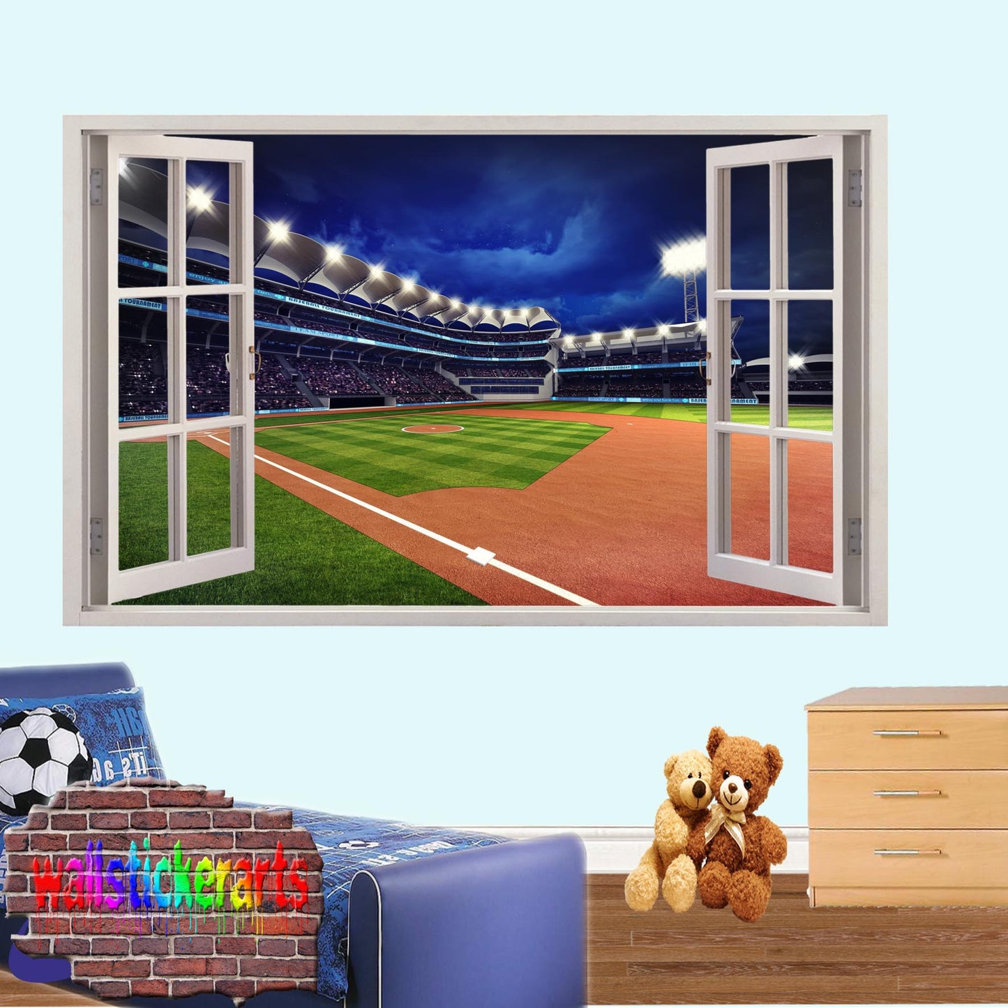 Baseball Stadium Sports 3d Effect Wall Sticker Room Office Shop Decor Decal Mural YR8