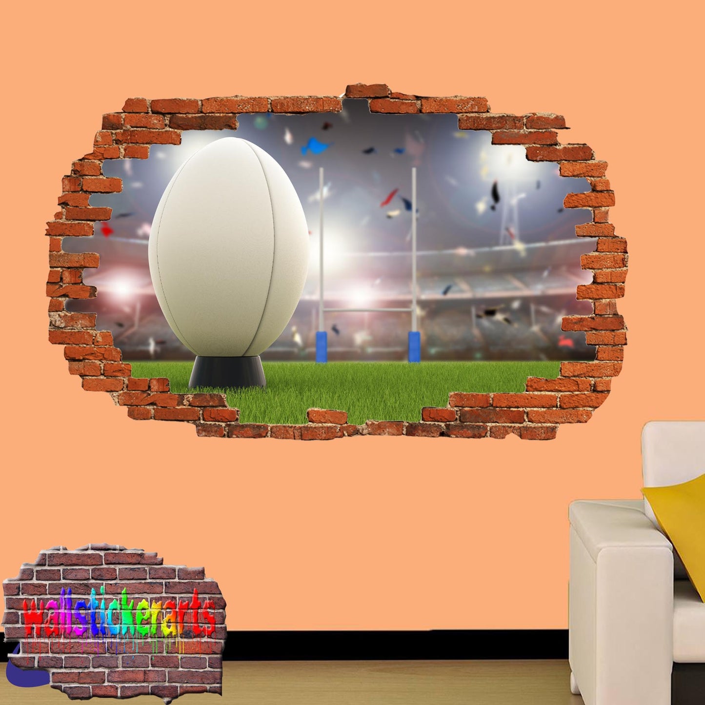 Rugby Ball Sports 3d Art Wall Sticker Room Office Shop Decor Decal Mural YR9