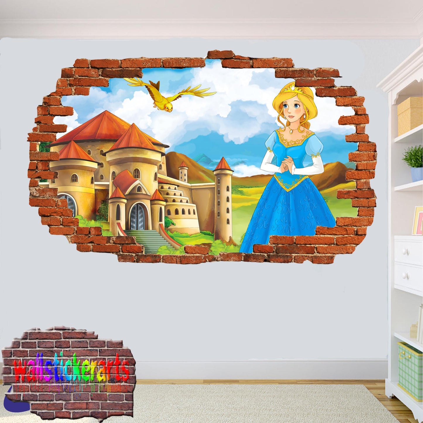 Princess Castle Cartoon Character 3d Art Wall Sticker Room Office Nursery Decor Decal Mural YS0
