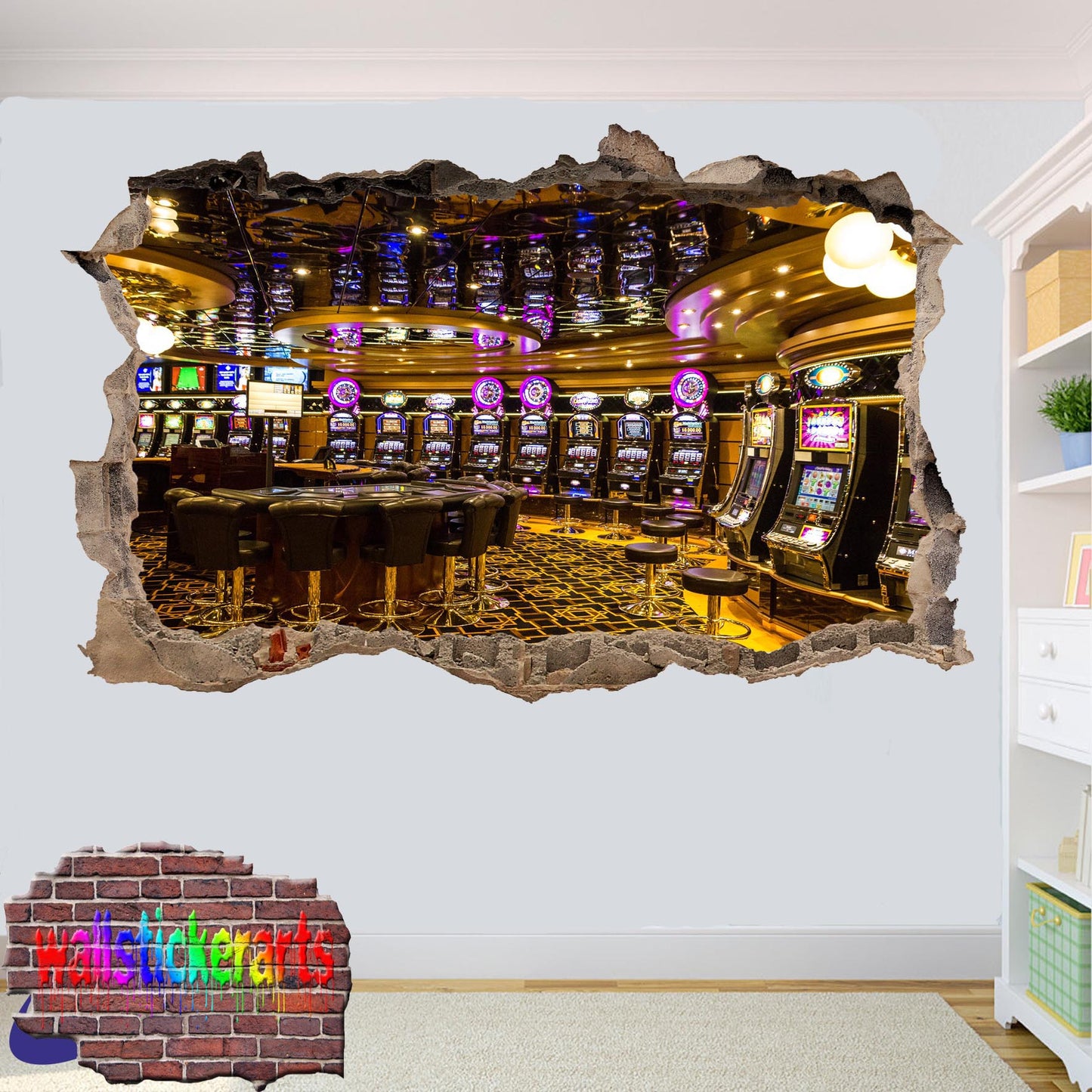 Las Vegas Luxury Casino 3d Art Smashed Effect Wall Sticker Room Office Nursery Shop Decoration Decal Mural YS4