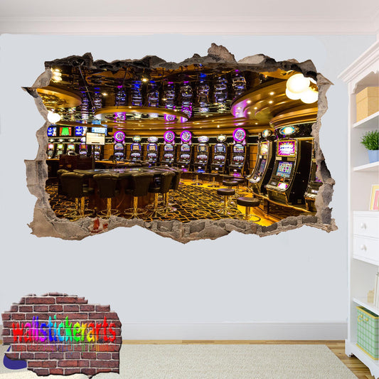 Las Vegas Luxury Casino 3d Art Smashed Effect Wall Sticker Room Office Nursery Shop Decoration Decal Mural YS4