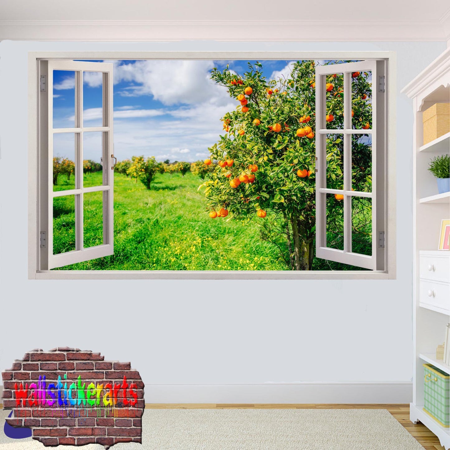 Orange Farm Trees 3d Art Wall Sticker Mural Room Office Shop Home Decor Decal YS5