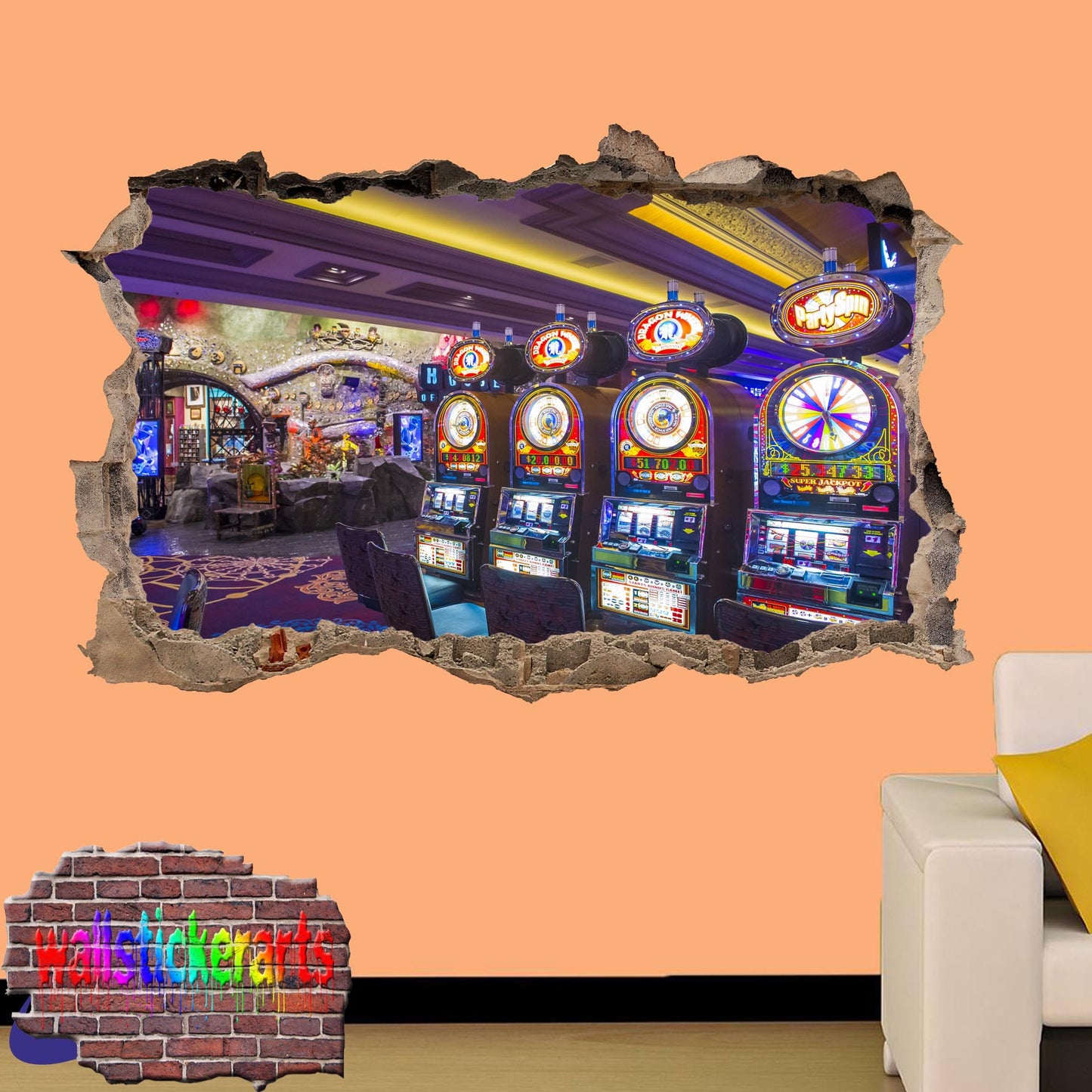 Las Vegas Luxury Casino 3d Art Smashed Effect Wall Sticker Room Office Nursery Shop Decoration Decal Mural YS6