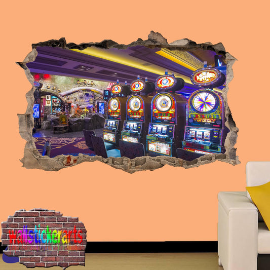 Las Vegas Luxury Casino 3d Art Smashed Effect Wall Sticker Room Office Nursery Shop Decoration Decal Mural YS6