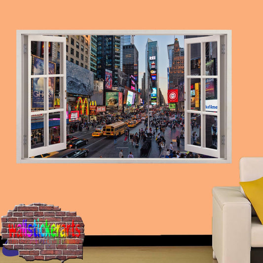 Times Square New York 3d Art Window Effect Wall Sticker Room Office Nursery Shop Decoration Decal Mural YU9
