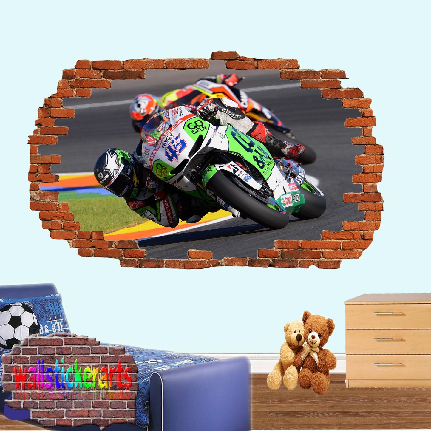 Super Motorbike Grandprix 3d Effect Wall Sticker Room Office Shop Decor Decal Mural YW3