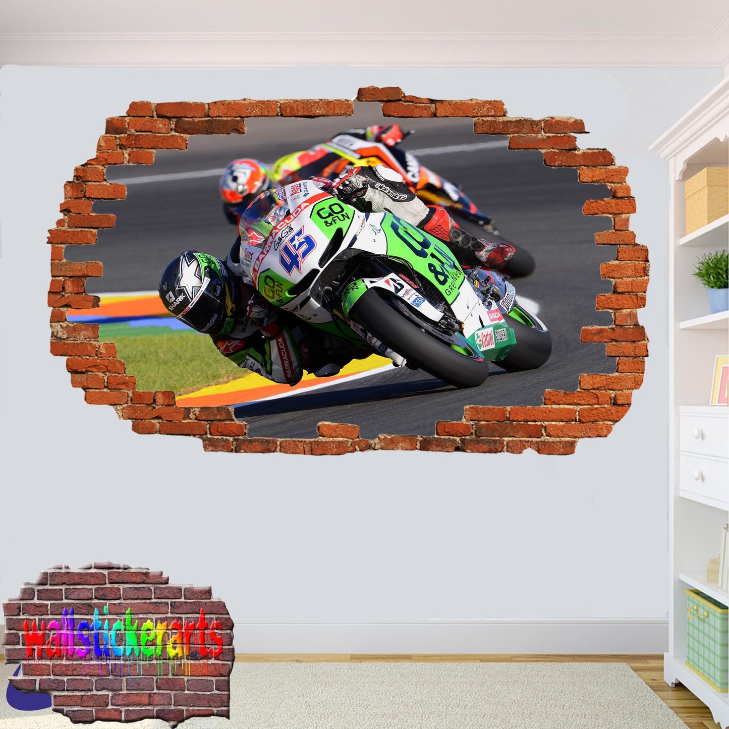 Super Motorbike Grandprix 3d Effect Wall Sticker Room Office Shop Decor Decal Mural YW3