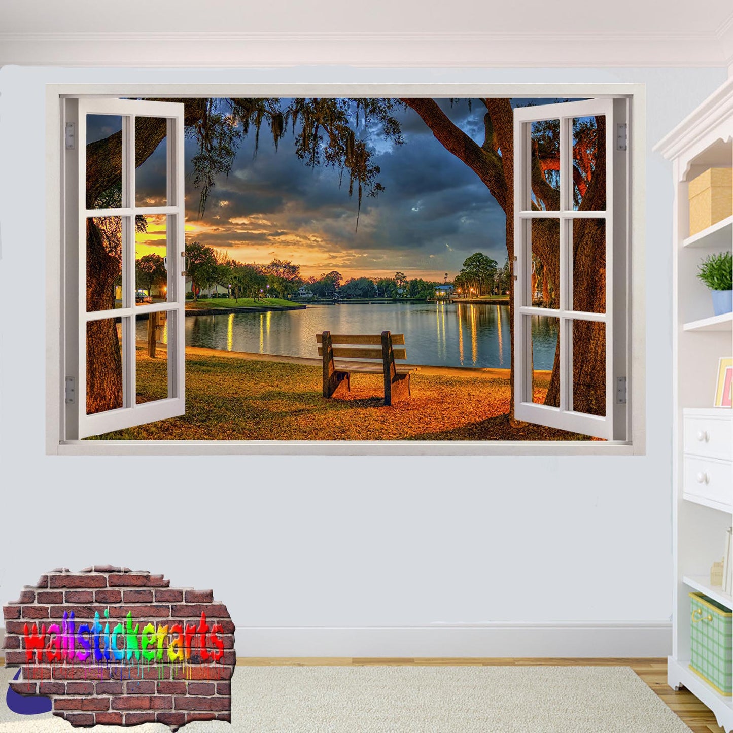Florida Summer Park Lake 3d Art Smashed Effect Wall Sticker Room Office Nursery Shop Decoration Decal Mural YX8