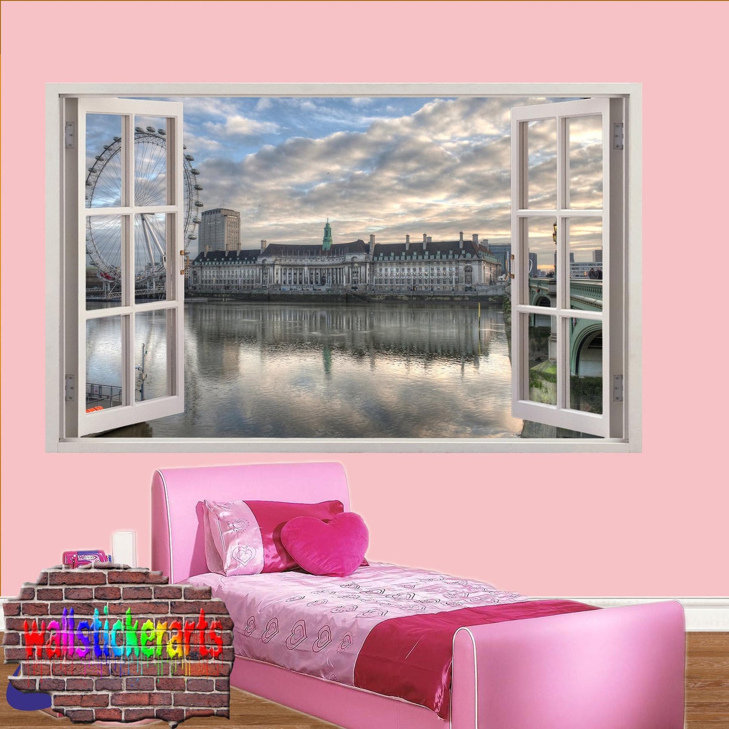 London Westminster London Eye 3d Art Window Effect Wall Sticker Room Office Nursery Shop Decoration Decal Mural ZB8