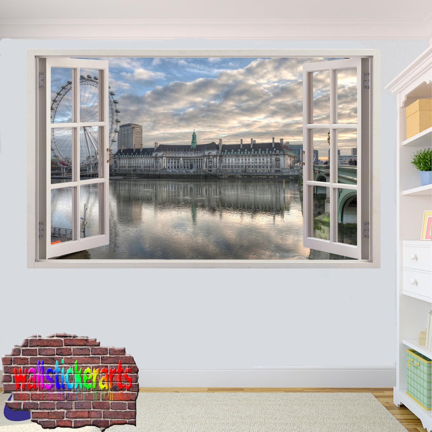 London Westminster London Eye 3d Art Window Effect Wall Sticker Room Office Nursery Shop Decoration Decal Mural ZB8