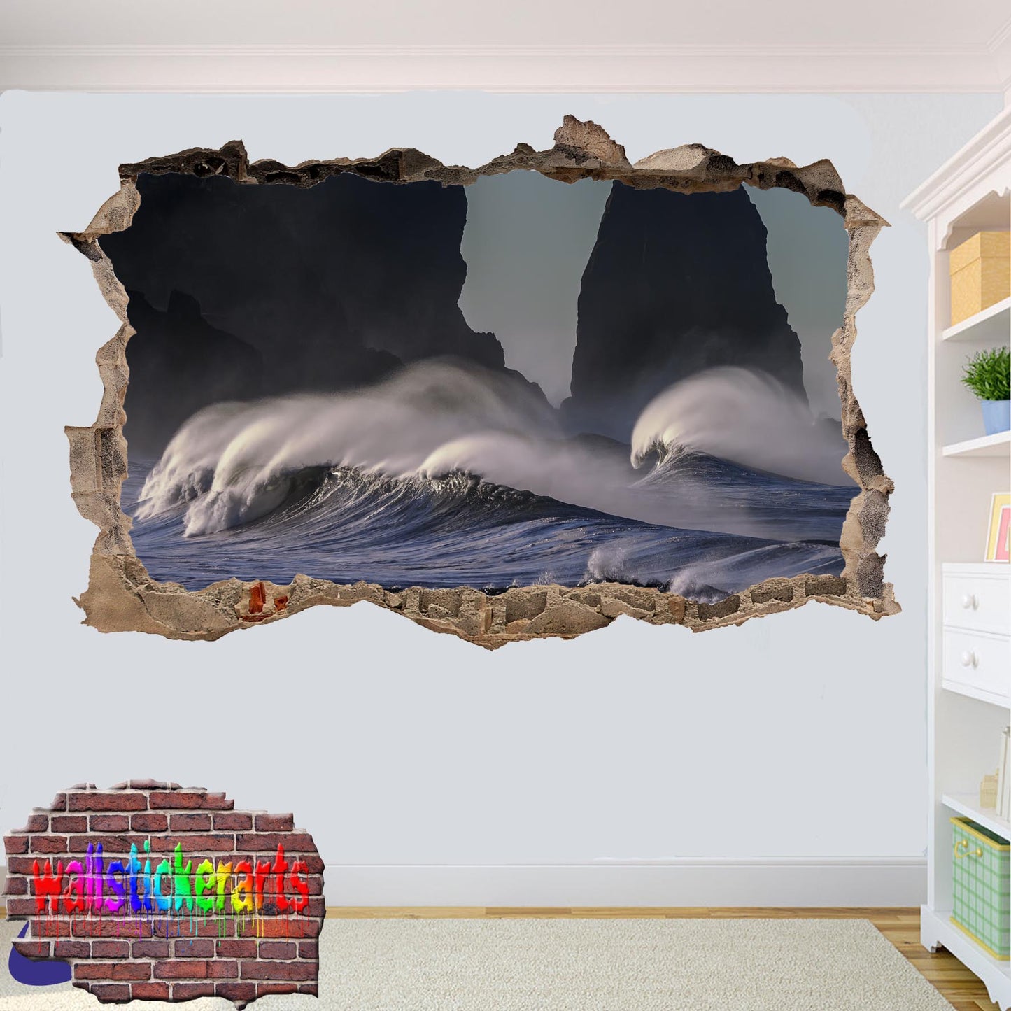 Sea Wave Shore Rocks 3d Art Wall Sticker Mural Room Office Shop Home Decor Decal ZD0