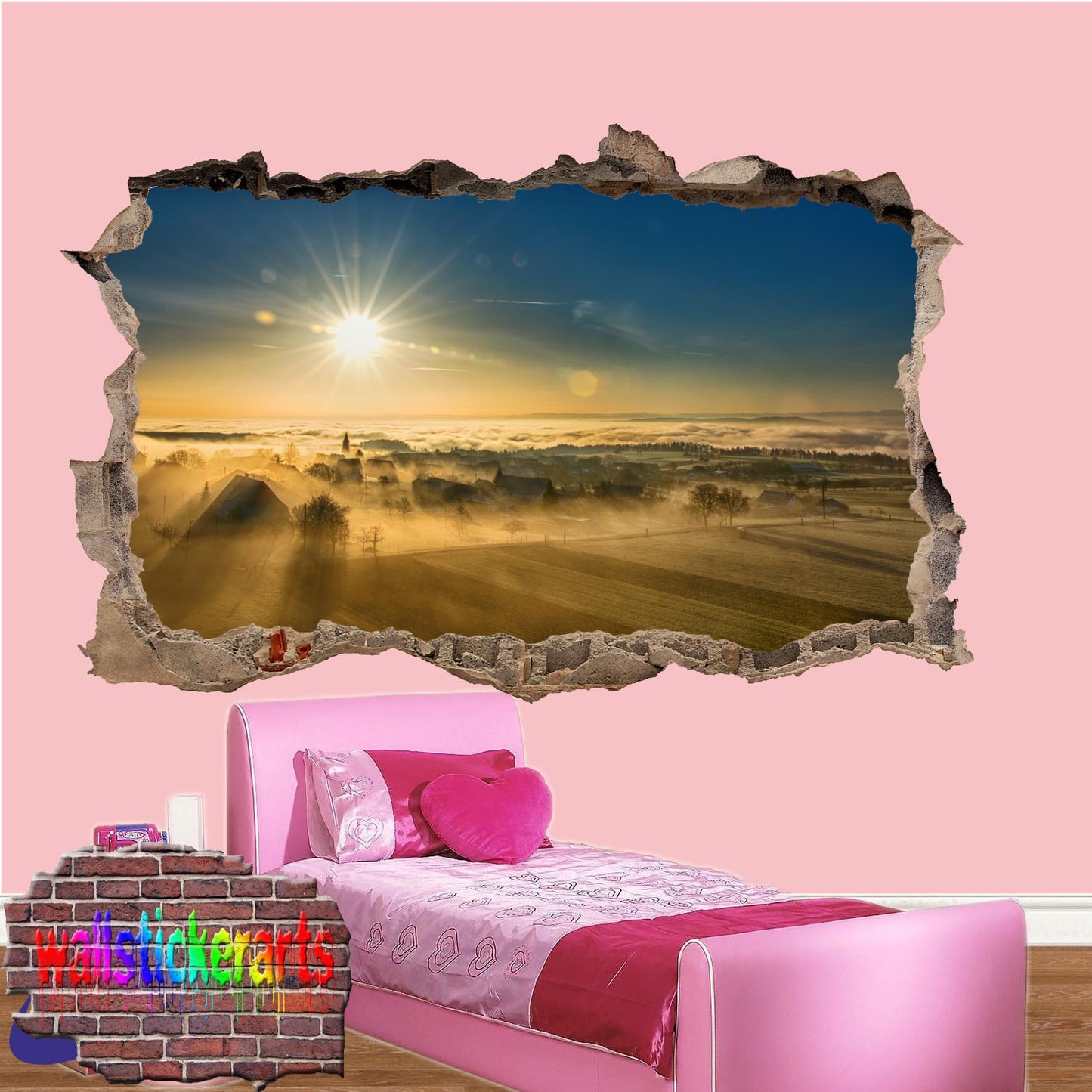 Sunrise in Little Village 3d Art Wall Sticker Mural Room Office Shop Home Decor Decal ZD2