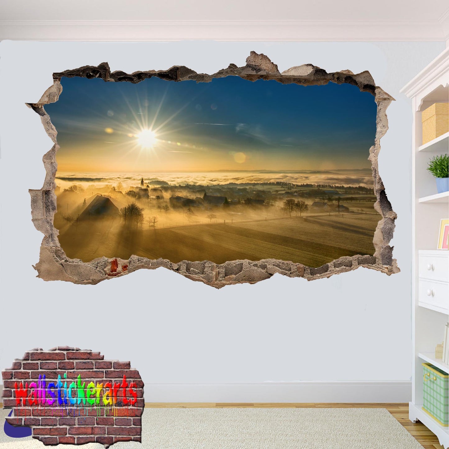 Sunrise in Little Village 3d Art Wall Sticker Mural Room Office Shop Home Decor Decal ZD2