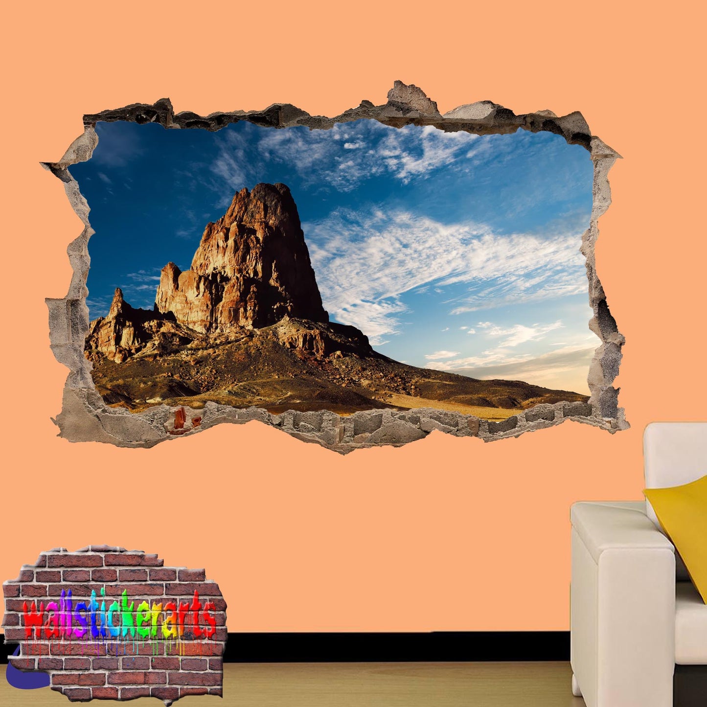 Nevada Desert Rock Mountain 3d Art Smashed Effect Wall Sticker Room Office Nursery Shop Decoration Decal Mural ZD5