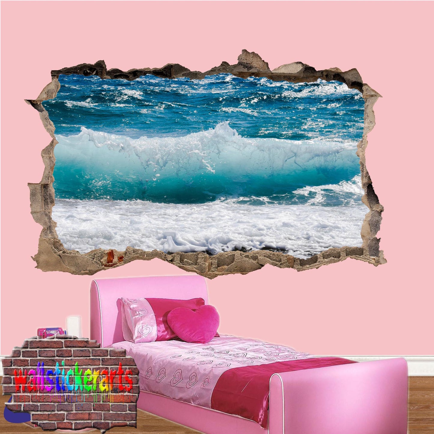 Seaside Beach Wave Sea 3d Art Wall Sticker Mural Room Office Shop Home Decor Decal ZD8