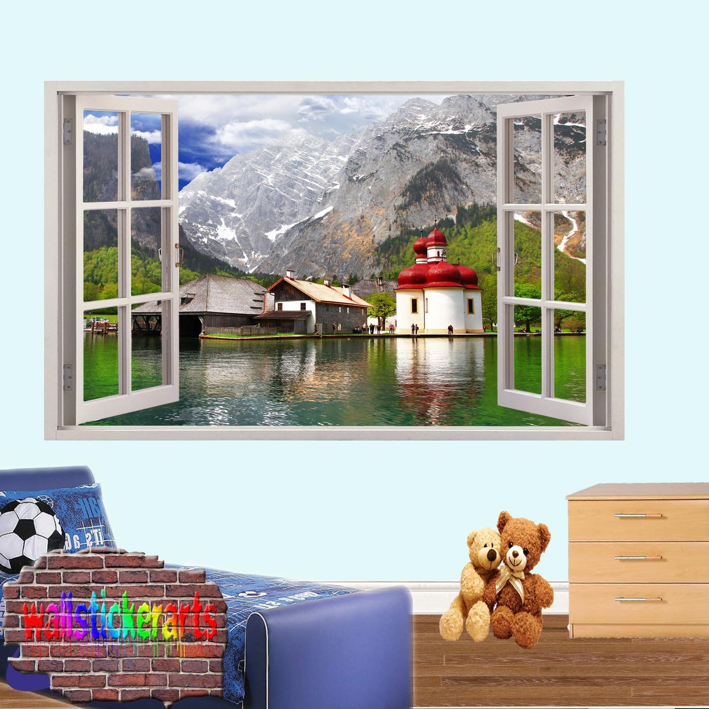 Bavaria Germany Lake 3d Art Window Effect Wall Sticker Room Office Nursery Shop Decoration Decal Mural ZE0