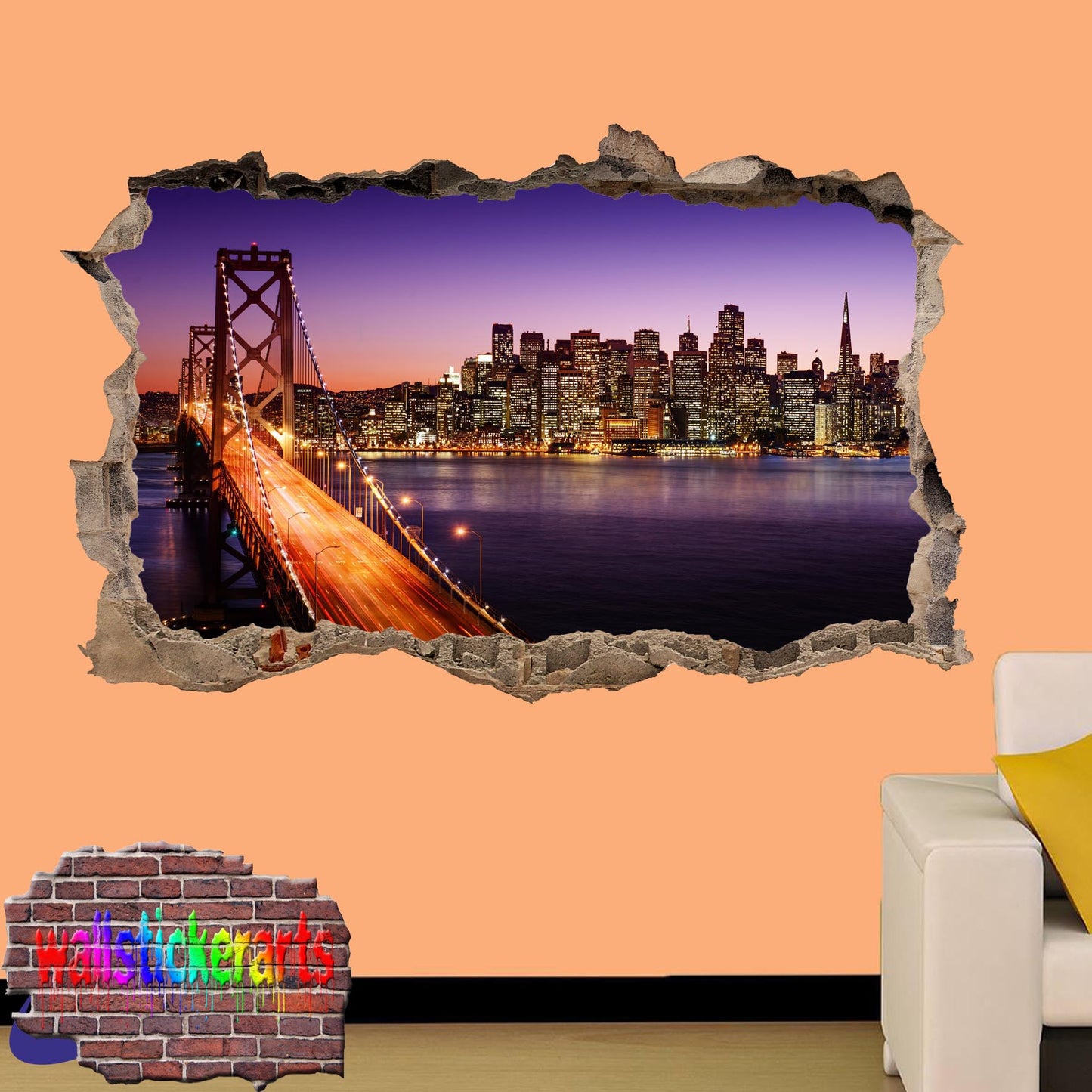 California San Francisco Golden Gate Bridge 3d Art Effect Wall Sticker Room Office Nursery Shop Decoration Decal Mural ZE3