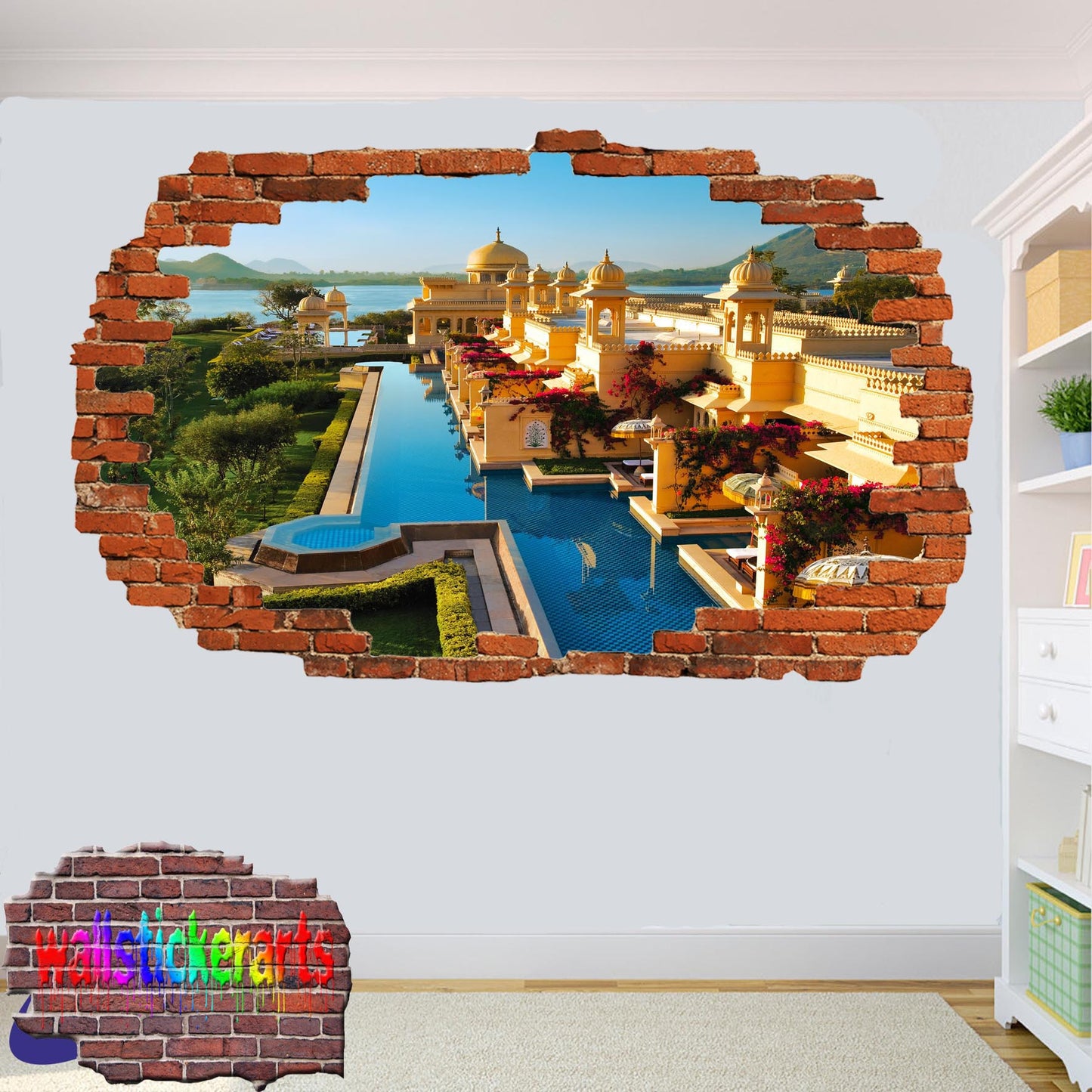Holiday Villas India 3d Art Smashed Effect Wall Sticker Room Office Nursery Shop Decoration Decal Mural ZE4