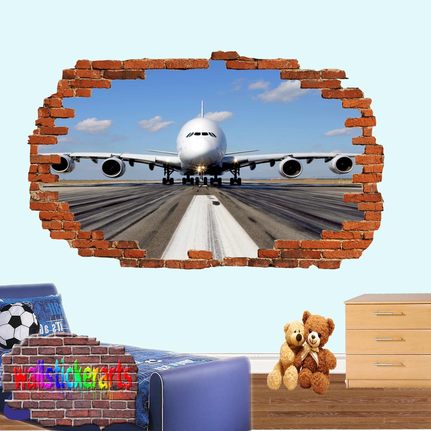 Airbus Passenger Plane Landing 3d Art Smashed Effect Wall Sticker Room Office Nursery Shop Decoration Decal Mural ZG2