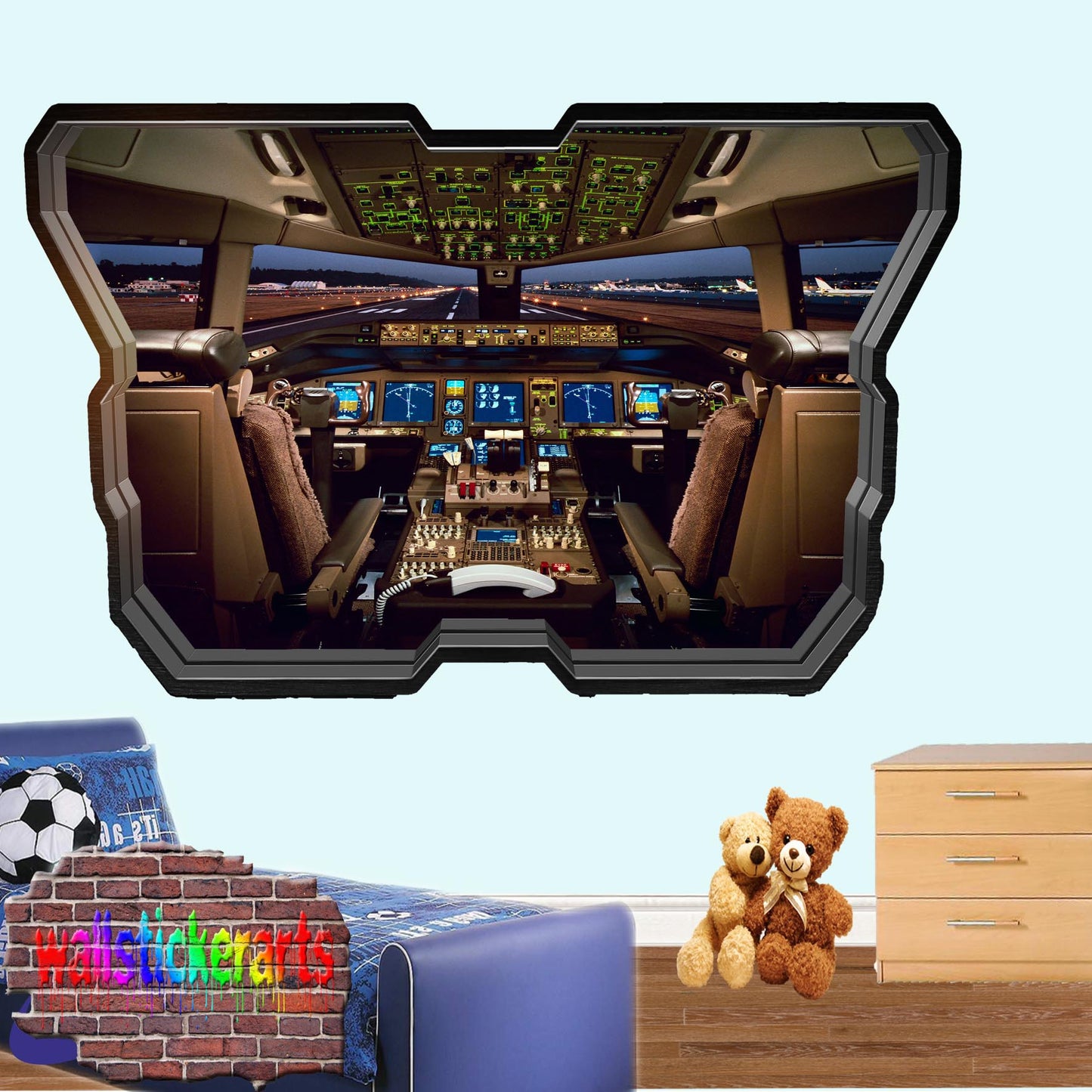 Airplane Cabin Cockpit 3d Art Smashed Effect Wall Sticker Room Office Nursery Shop Decoration Decal Mural ZG4