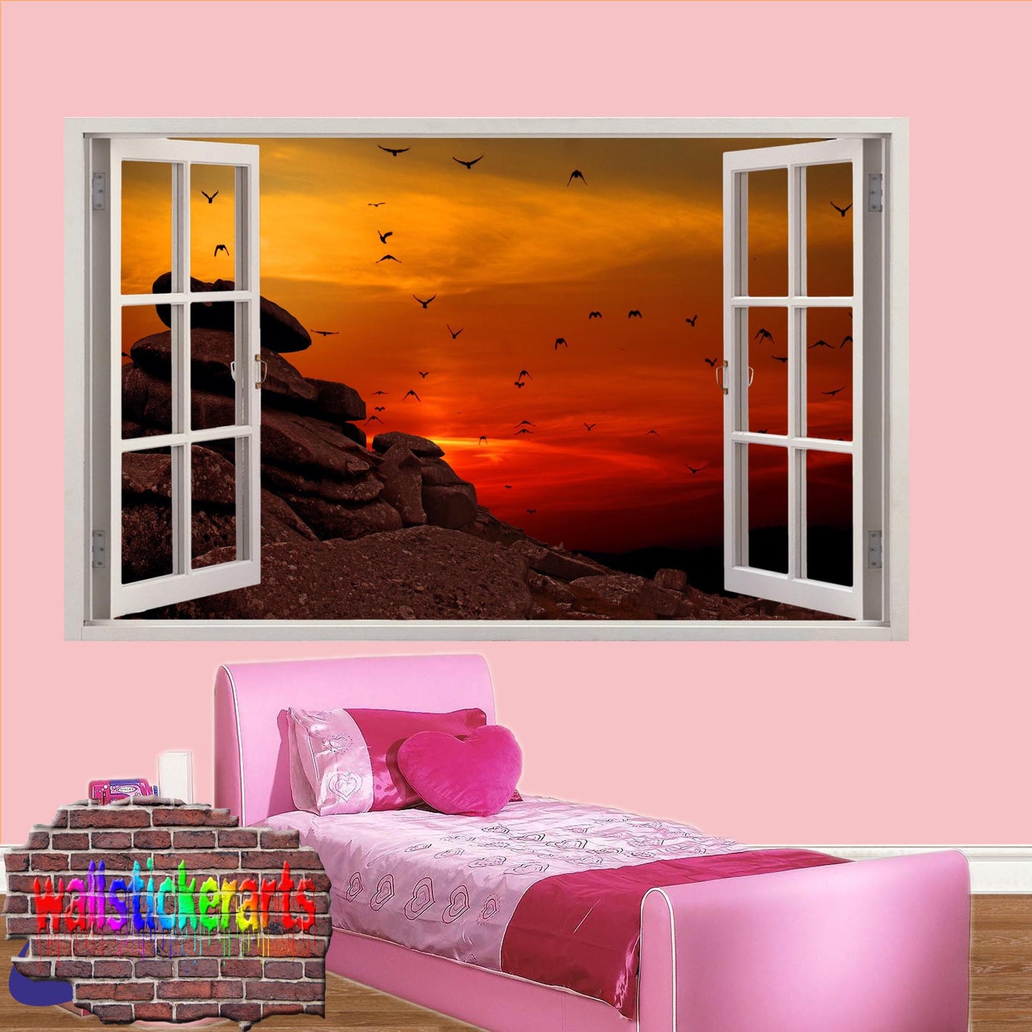 Sunset Red Sky Birds Cliff 3d Art Wall Sticker Mural Room Office Shop Home Decor Decal ZI5