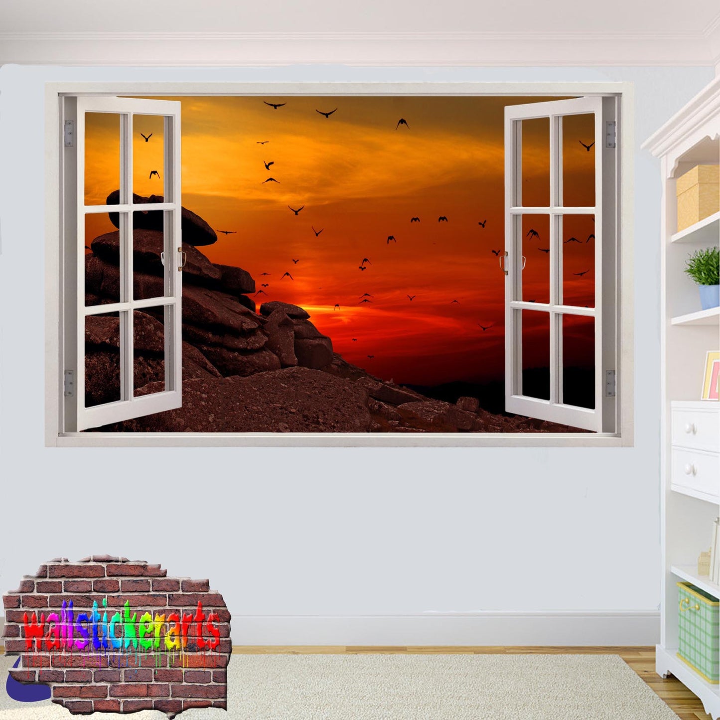 Sunset Red Sky Birds Cliff 3d Art Wall Sticker Mural Room Office Shop Home Decor Decal ZI5