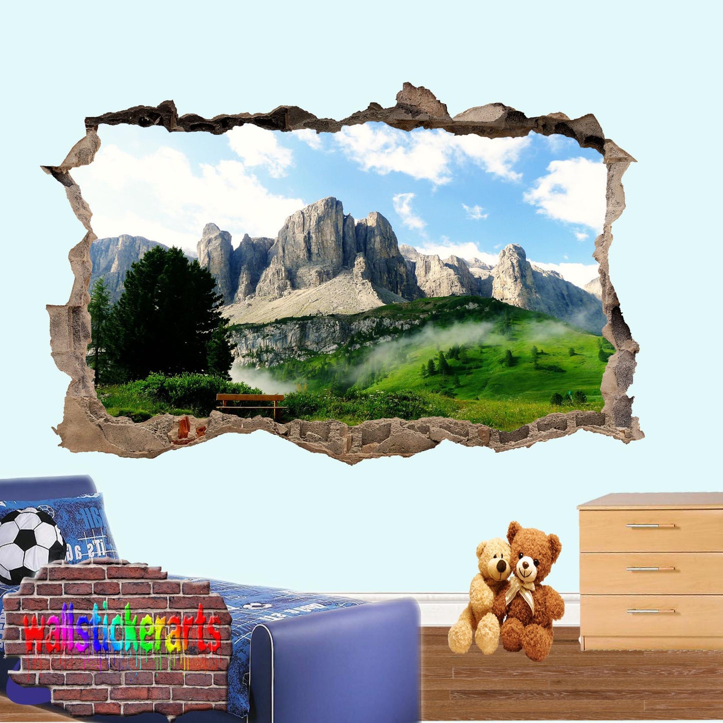 Mountains Green Valley 3d Art Wall Sticker Mural Room Office Shop Home Decor Decal ZJ7