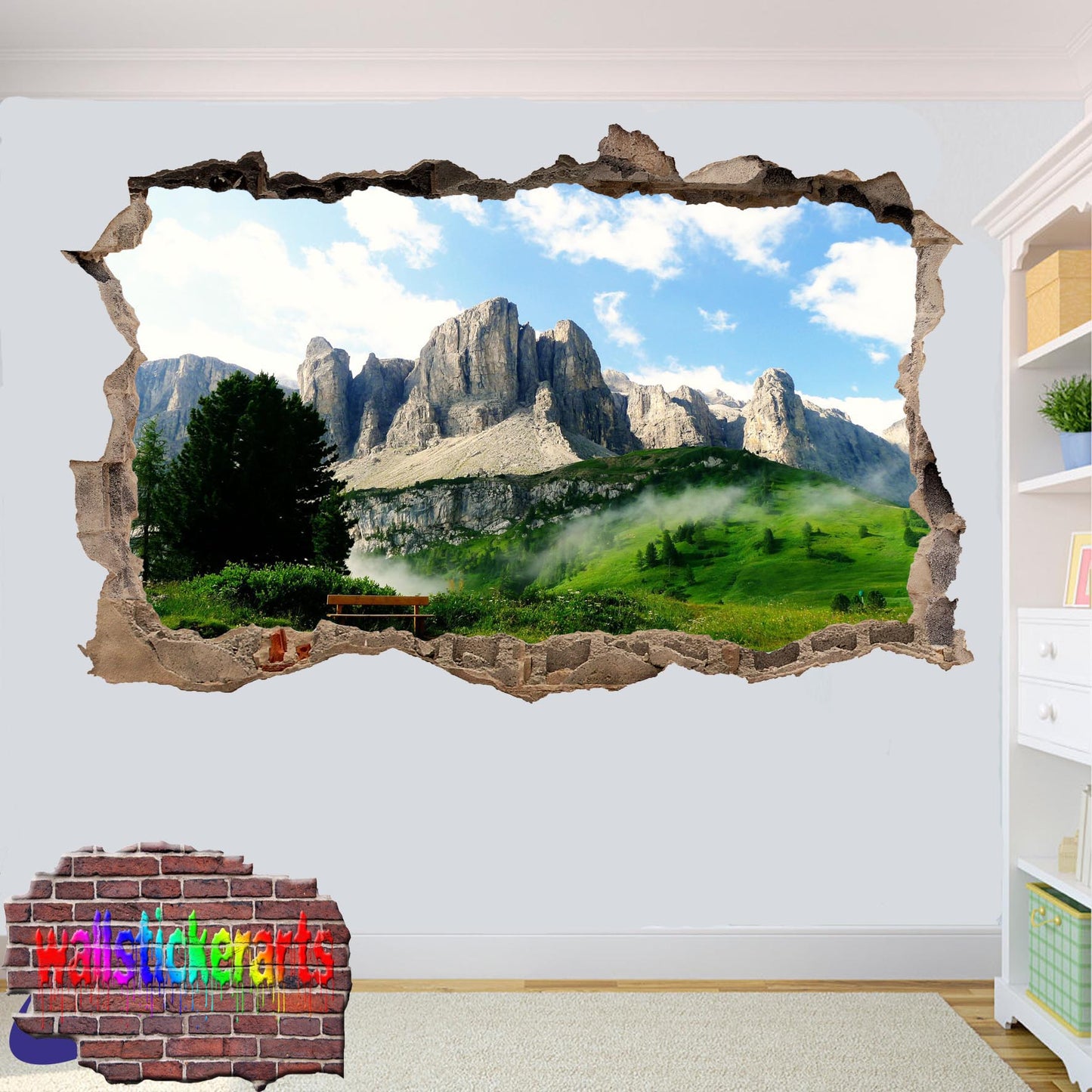 Mountains Green Valley 3d Art Wall Sticker Mural Room Office Shop Home Decor Decal ZJ7