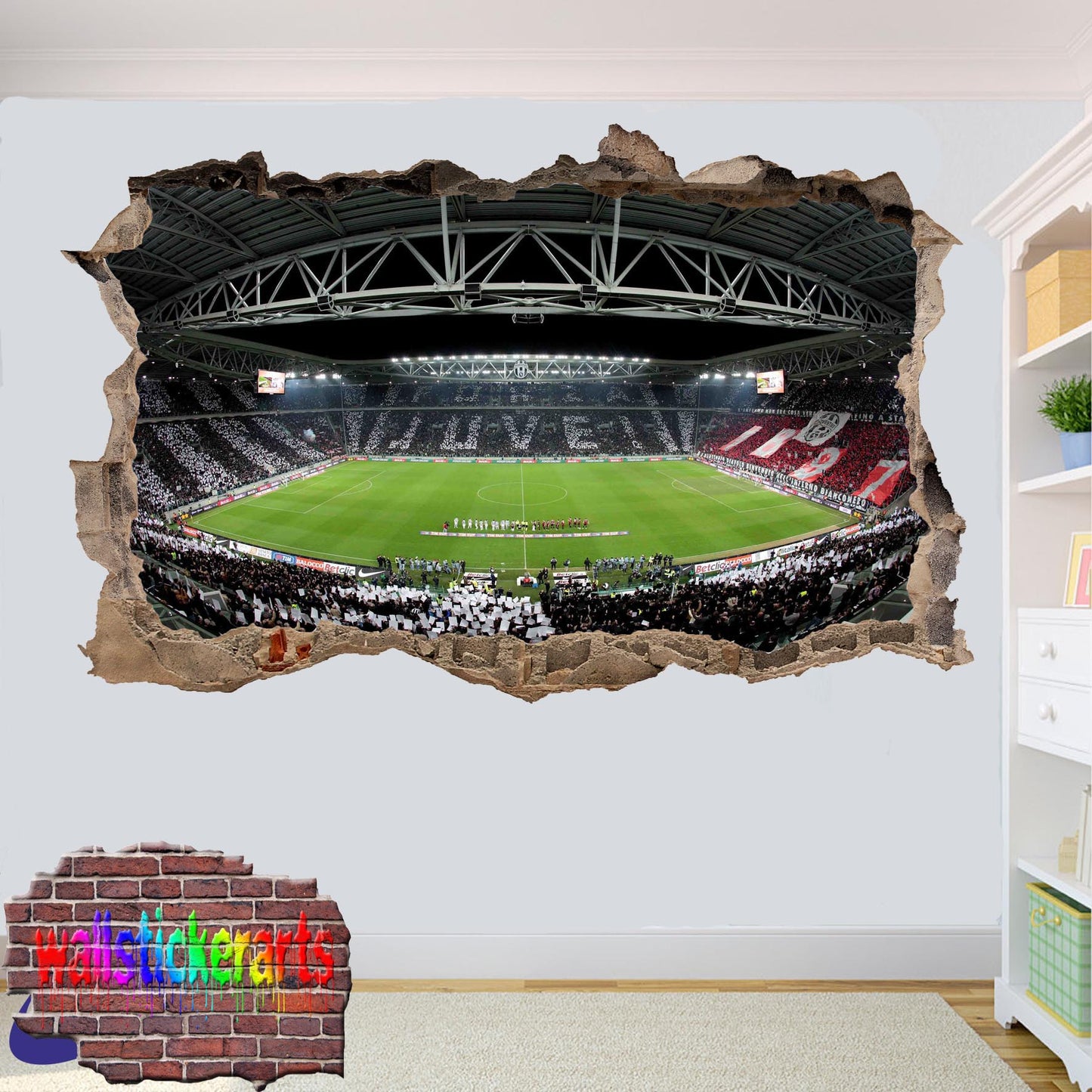 Juventus Football Stadium 3d Smashed Wall Sticker Mural Room Office Shop Decoration Decal ZM0