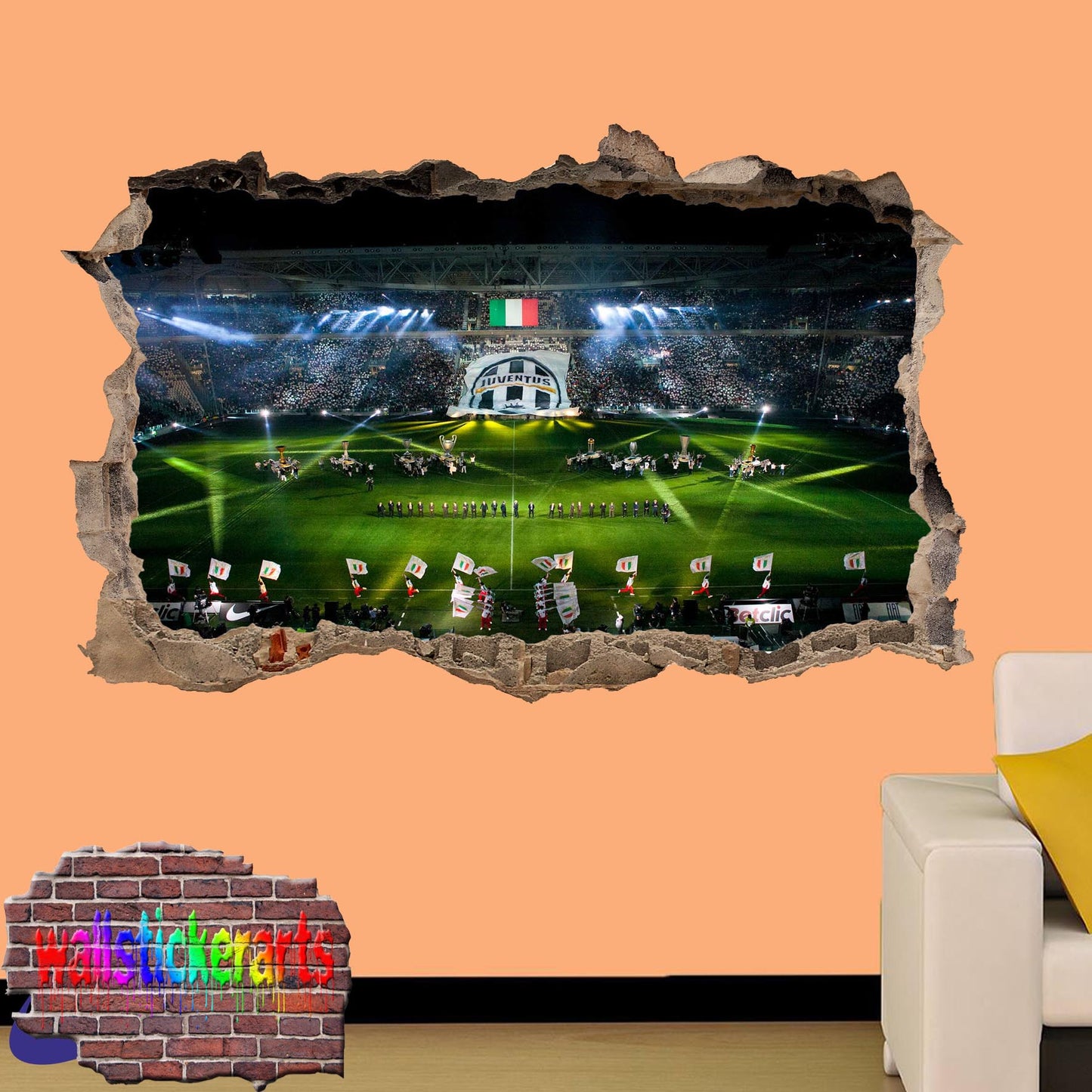 Juventus Football Stadium 3d Smashed Wall Sticker Mural Room Office Shop Decoration Decal ZM5