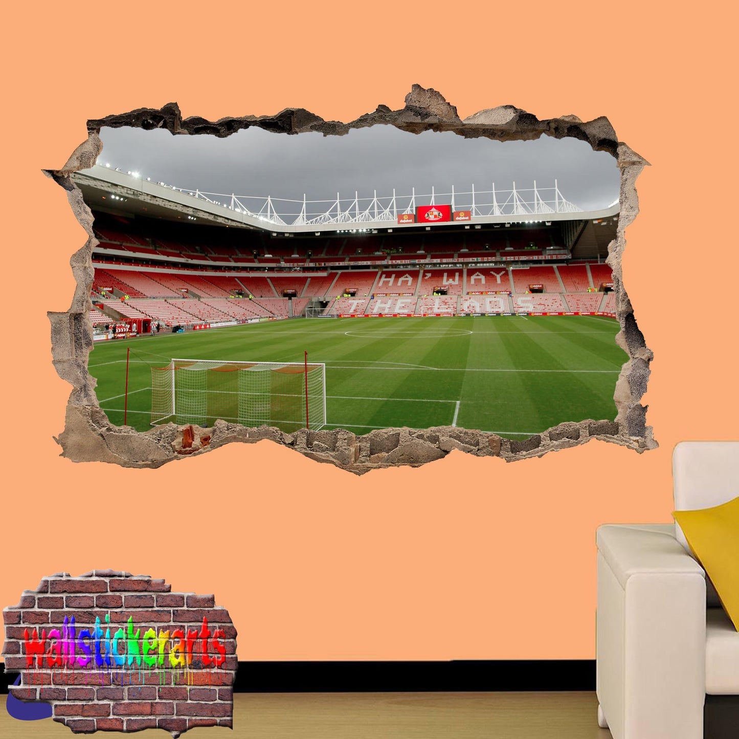 Sunderland Stadium of Light Football Stadium 3d Smashed Wall Sticker Mural Room Office Shop Decoration Decal ZM8